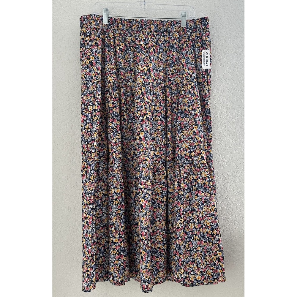 Old Navy Floral Tiered Maxi‎ Skirt Womens XL Multi Dark Cottagecore Peasant NWT